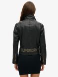 Superdry Studded Leather Biker Jacket, Black