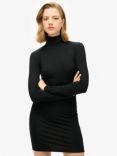 Superdry Long Sleeve High Neck Mini Dress, Black