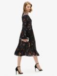 Superdry Flare Sleeve Jacquard Midi Dress, Alpine Lake Black