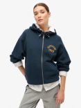 Superdry College Logo Boyfriend Zip Hoodie, Blueberry Navy