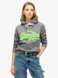 Superdry Neon Vintage Logo Embroidered Graphic Hoodie, Mid Grey