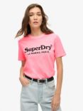 Superdry Metallic Embellished Venue Relaxed T-Shirt, White/Black, Punk Pink