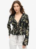 Superdry 70s Sleeve Pleated Top, Wild Lillies