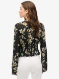 Superdry 70s Sleeve Pleated Top, Wild Lillies