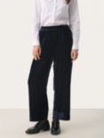 Part Two Lorine Wide Leg Cropped Velvet Trousers, Navy Blazer