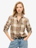 Superdry Lumberjack Check Flannel Organic Cotton Shirt, Beige/Cream Check