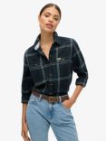 Superdry Lumberjack Check Flannel Organic Cotton Shirt, Navy/Green Check