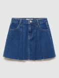 Mango Kids' Paola Pleated Denim Mini Skirt, Navy