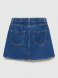 Mango Kids' Paola Pleated Denim Mini Skirt, Navy