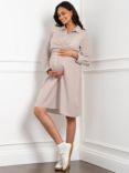 Seraphine Stripe Shirt Maternity Dress, Taupe/White