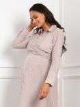 Seraphine Stripe Shirt Maternity Dress, Taupe/White