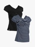 Bshirt Lift Nursing Plain/Stripe Organic Cotton Blend T-Shirts, Pack of 2, Black/Navy/White