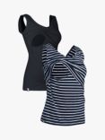 Bshirt Organic Cotton Blend Plain/Stripe Lift The Flap Breastfeeding Maternity Vest Top, Pack of 2