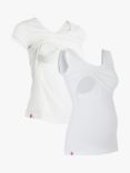 Bshirt Organic Cotton Blend Lift The Flap Breastfeeding Maternity T-Shirt & Vest Top Set, White/White