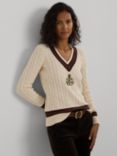 Lauren Ralph Lauren Meren Cable Knit Jumper, Cream/Pinot/Green