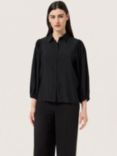 Soaked In Luxury Leodora Cropped Sleeve Buttons Shirt, Black