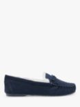 Hotter Cherish Suede Faux Fur Lined Slippers, Navy