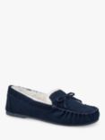 Hotter Cherish Suede Faux Fur Lined Slippers, Navy