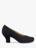 Hotter Jive Wide Fit Suede Scallop Edge Heeled Courts, Black