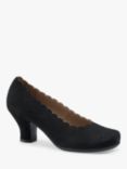 Hotter Jive Wide Fit Suede Scallop Edge Heeled Courts, Black