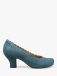 Hotter Jive Suede Scallop Edge Heeled Courts, Teal