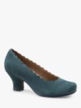 Hotter Jive Suede Scallop Edge Heeled Courts, Teal