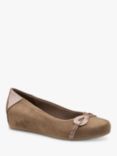 Hotter Osprey Suede Wedge Ballerina Pumps, Light Tan