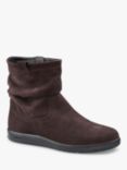 Hotter Sprite Suede Ruched Ankle Boots, Chocolate