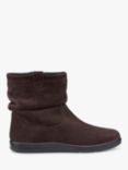 Hotter Sprite Wide Fit Suede Ruched Ankle Boots, Chocolate