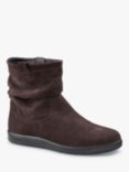 Hotter Sprite Wide Fit Suede Ruched Ankle Boots, Chocolate