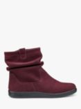 Hotter Sprite Wide Fit Suede Ruched Ankle Boots, Maroon