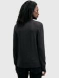 AllSaints Mode Merino Long Sleeve Polo Shirt, Black, Marley Green