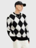 AllSaints Joker Oversized Argyle Jumper, Black/White