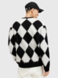 AllSaints Joker Oversized Argyle Jumper, Black/White