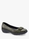 Hotter Grace Leather Ballet Pumps, Forest Green