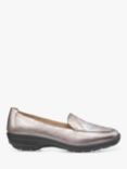 Hotter Faith II Wide Fit Leather Cushioned Wedge Loafers, Pewter