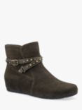 Hotter Avocet Hidden Wedge Suede Ankle Boots, Khaki