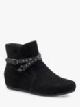 Hotter Avocet Wide Fit Suede Stud Detail Hidden Wedge Ankle Boots, Black