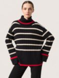 Soaked In Luxury Musling Stripe Roll Neck Jumper, Black/Multi