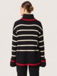 Soaked In Luxury Musling Stripe Roll Neck Jumper, Black/Multi