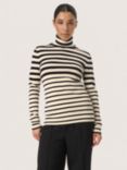 Soaked In Luxury Spina Stripe Roll Neck Jumper, Black/White