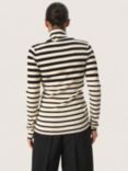 Soaked In Luxury Spina Stripe Roll Neck Jumper, Black/White