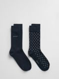 GANT Polka Dot & Plain Socks, Pack of 2, Blue Navy