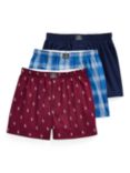 Ralph Lauren Cotton Boxer Shorts, Pack of 3, Plaid/Navy/Red