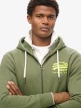 Superdry Neon Vintage Logo Graphic Zip Hoodie, Thrift Olive Marl