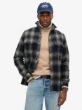 Superdry Fleece-Lined Check Overshirt, Over Ombre Navy