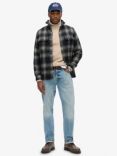 Superdry Fleece-Lined Check Overshirt, Over Ombre Navy