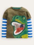 Mini Boden Kids' Applique Dinosaur Long Sleeve Top