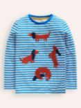 Mini Boden Kids' Stripe Dog Boucle T-Shirt, Greek Blue