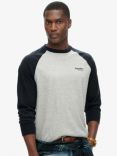 Superdry Essential Logo Baseball Long Sleeve Top, Grey Fleck Marl/Navy